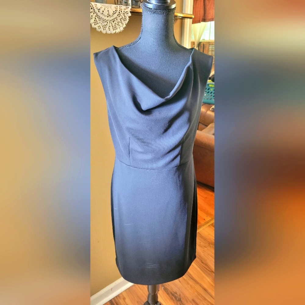 Ann Taylor Black Sleeveless Drape Neck Sheath Dress, Size 4